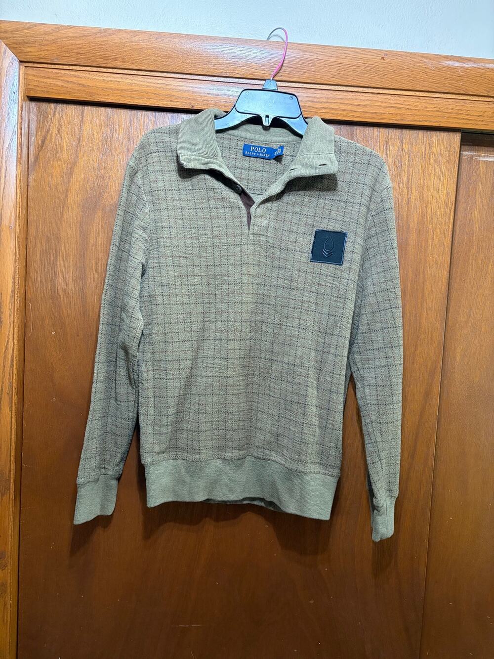 VTG Polo Ralph Lauren Quarter Snap Pullover Sweatshirt Brown Plaid Cotton Men S